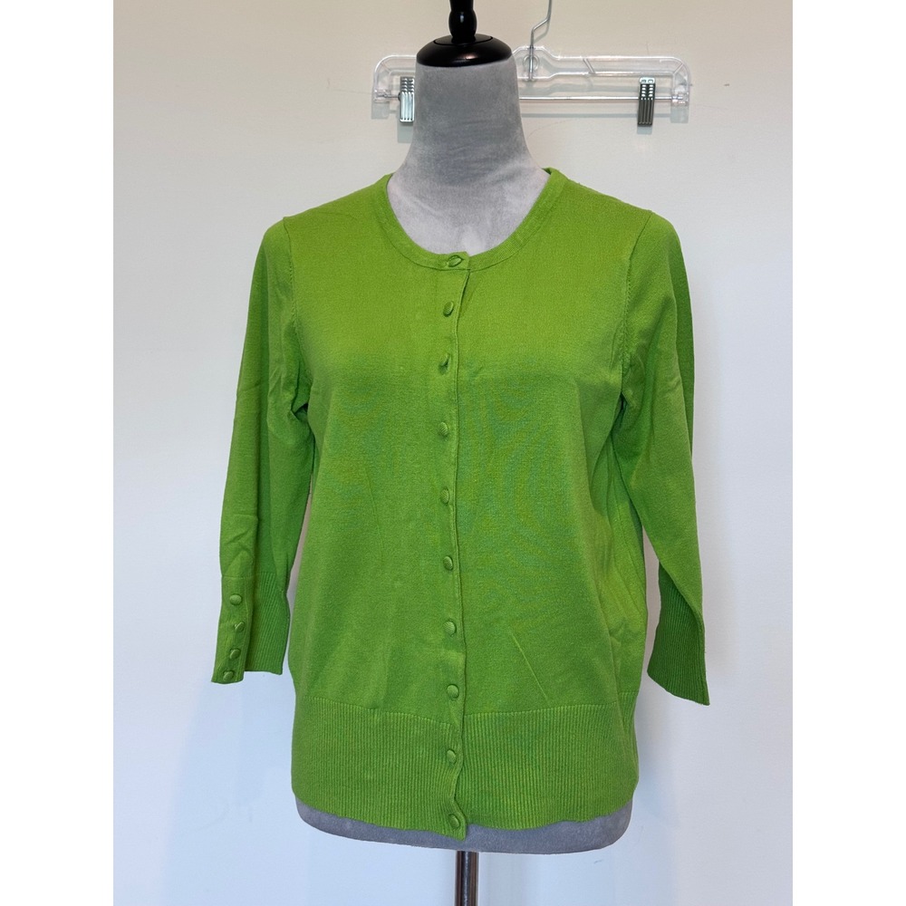 Lime Green 3/4 Sleeve Button Front Crewneck Cardigan Sweater Size M/L